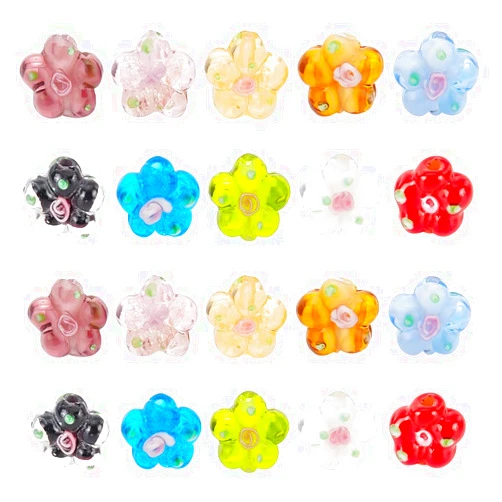 PH PandaHall 20pcs Flower Glass Beads, 10 Colors Lampwork Spacer Beads Handmade Loose Beads Crystal Beads for Summer Earring Bracelet Necklace Jewelry Making, 14.5~15x13.5~14mm