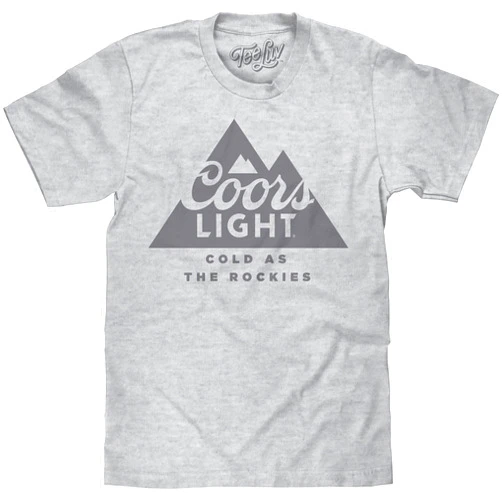 Tee Luv Men's Coors Light Beer Shirt - Cold As The Rockies Mountain Logo T-Shirt