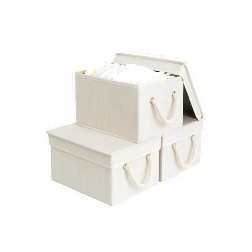 StorageWorks Storage Boxes with Lids, Closet Organizers and Storage Bin with Soft Rope Handles, Mixing of Beige, White & Ivory, Medium, 3-Pack