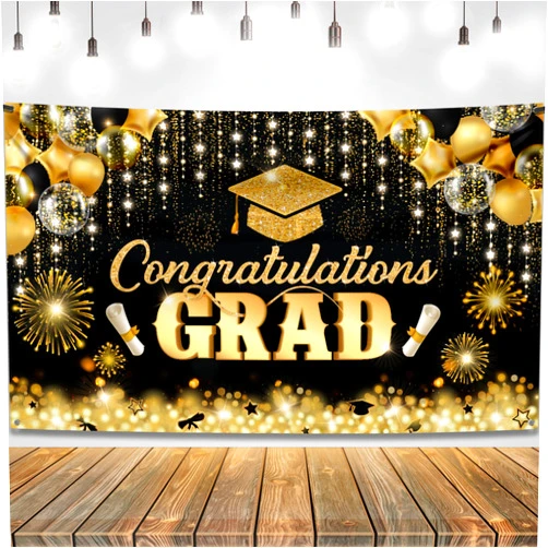 KatchOn, Congratulations Grad Banner - Large, 72x44 Inch | Glitter Black and Gold Graduation Backdrop, Graduation Decorations Class of 2024 | Congratulations Banner, 2024 Graduation Party Decorations