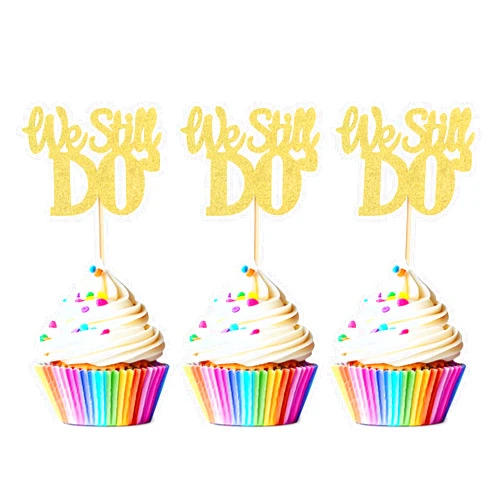 WAYXIN Unimall Pack of 24 Gold Glitter We Still Do Cupcake Toppers Happy Anniversary Sign - Wedding Anniversary 1st 10th 20th 30th 40th 50th Party Decoration Supplies