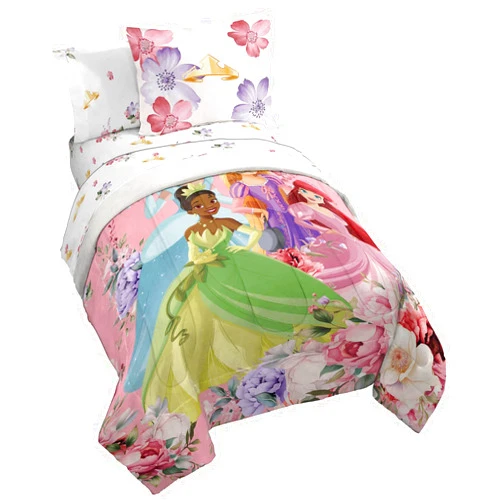 Jay Franco Disney Princess Twin Size Comforter Set - 5 Piece Bedding Includes Sheet Set & Pillow Covers - Super Soft Cozy Floral Bedding with Cinderella and Ariel