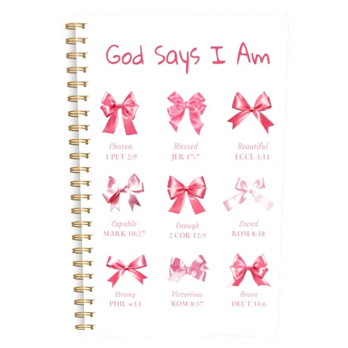Qavinch Bible Journal for Women, Christian Prayer Journal Pink Notebook Gifts for Teen Girls, Coquette Preppy Bows Bible Study Supplies, Cute Church Faith Journaling Hardcover Spiral Notebook 5.5 X 8.3