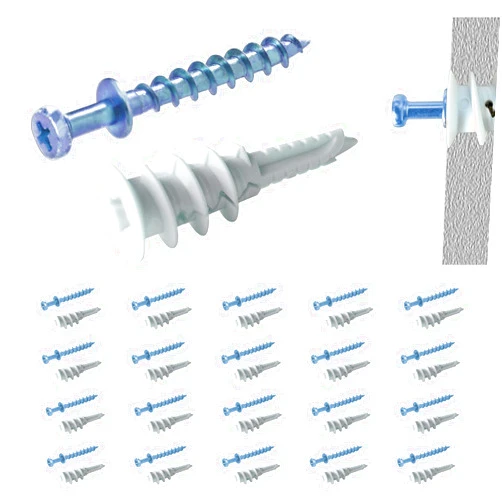 Ansoon #8 Self Drilling Plastic Drywall Anchors with Bear Claw Screw Hanger kit, 20pcs Self-Tapping Nylon Anchors + 20pcs Double-Headed Wall Picture Hangers Screws for D-Rings, Sawtooth,Wire
