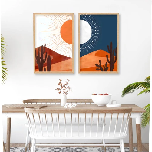 Foutcheou Sun and Moon Cactus Desert Landscape Wall Art Decor 16