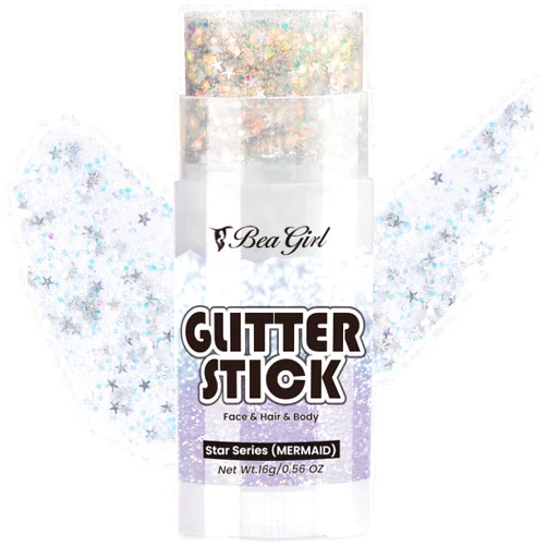 BeaGirl Mermaid Body Glitter Stick for Women,Singer Concerts Face Glitter Gel,Chunky Sequins Holographic Cosmetic Glitter for Body,Face,Hair,Lip,Eye,Sparkling Music Festival Rave Accessories