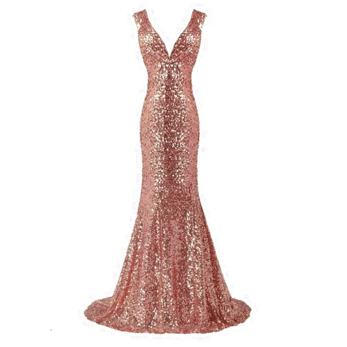 LanierWedding Gold Sequins Mermaid V Neck Bridesmaid Dresses Plus Size Prom Dresses Rose Gold Size 10