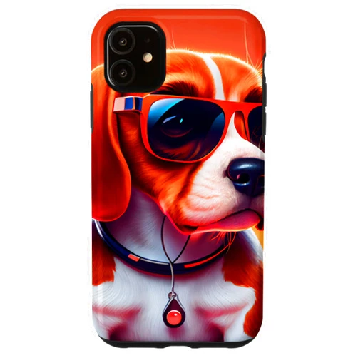 Funny and Cute Dog Lover Unique Digital Art iPhone 11 Cute Adorable Beagle Puppy with Sunglasses Comic Digital Art Case