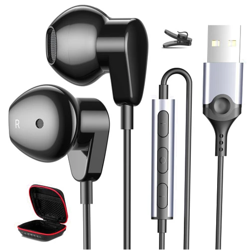 HGCXING USB Headphone for PC Laptop,Wired Earbuds for PS5 PS4,Computer Headset with Mic Volume Control Mute Lightweight Noise Canceling in-Ear Corded Gaming Earphone for MacBook Pro Office Zoom School