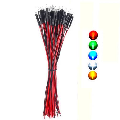 DORHEA 50Pcs 3mm 12V Pre Wired LED Diodes Light Ultra Bright White with Resistor and Wire Indicator Light Emitting Diodes Bulb Lamp for DIY Car Boat Toys Parties and Multiply Lighting Projects
