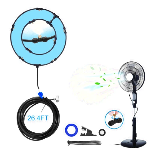 Somhe Outdoor Fan Misting System Kit 26.3FT with 8 Nozzles, Mister Fan for Outside Patio, Cool Misting Fans, Water Misting Fan for Cooling Outdoor, Backyard Misters for Fan, Water Mister for Cooling Patio