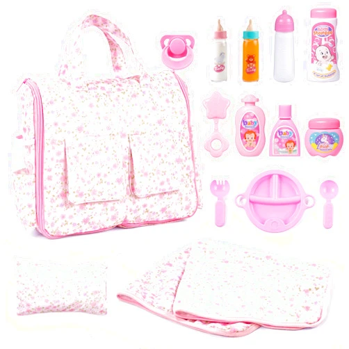 BABESIDE 10 Pcs Baby Doll Diaper Bag Set – Reborn Baby Doll Accessories with Changing Pad, Feeding Bottles, Care Set– Diaper Bag Toys for Baby Dolls up to 21 Inches, Gift for Girls Ages 3 and Up