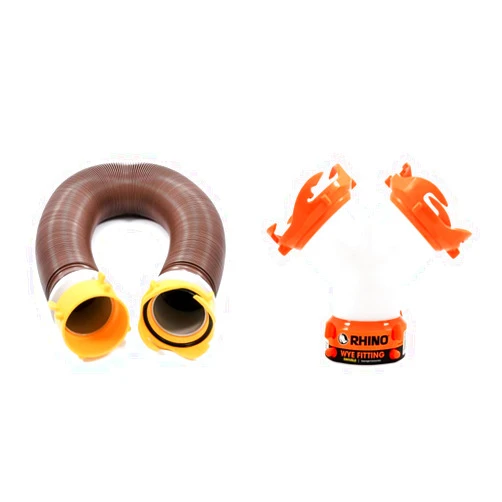 Camco 39639 Revolution 10' Sewer Hose Extension & RhinoFLEX RV Wye Sewer Hose Fitting with 360 Degree Swivel Ends | Allows for Two Sewer Hoses to Connect to the Same Dump Station