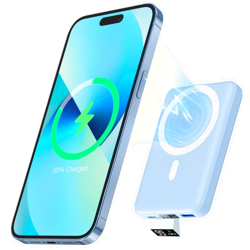 podoru for Magsafe Battery Pack, 10000mAh Magnetic Power Bank with Type-C Cable LED Display 22.5W PD Fast Charging Wireless Portable Charger for iPhone 16/15/14/13/12 Series-Sierra Blue