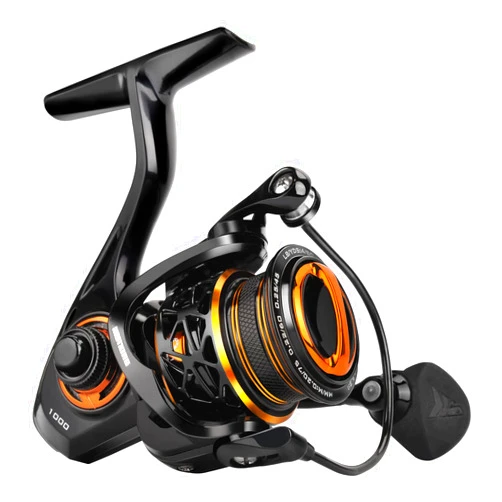 KastKing Zephyr Spinning Reels – 7+1/6+1 BB – Carbon Fiber Drag – Stainless Steel Shaft – Aluminum & CNC Spool – Black/Green/Orange – Sizes 500/1000 SFS – ICE Fishing Ready Reels!