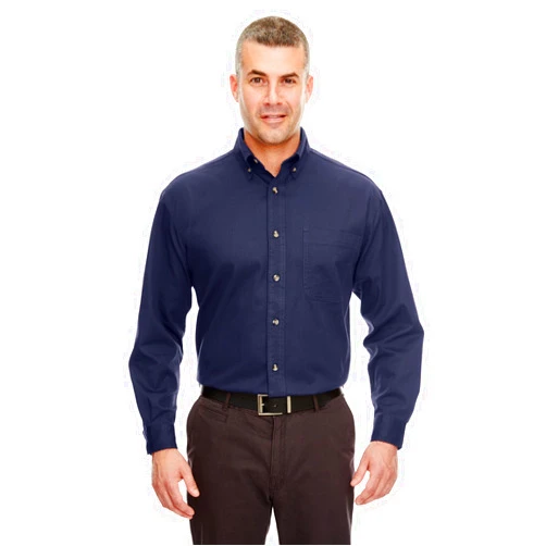 UltraClub Men's Long-Sleeve Cypress Denim with Pocket XL Navy