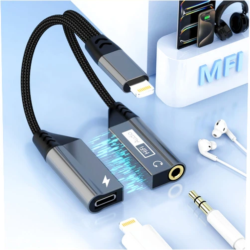 MTAKYA Magnetic 2-IN-1 Lightning to 3.5mm Audio Jack Headphone and Charge Cable Adapter for iPhone，【Apple MFi Certified】Earphone Converter Splitter Support Music+Charge+HiFi+Mic for iPhone 14 Pro/14 13 12 11