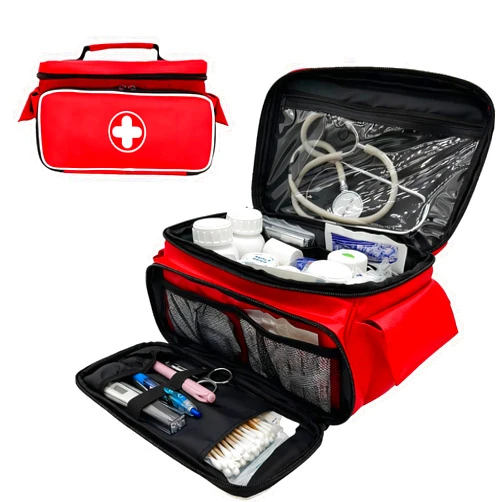 MELINON Large Empty First Aid Kit Bag - Medical Organizer Pouch for Medical Supplies, Portable Red First Aid Storage for Car, Travel, Camping, Hiking, Office & School (Red, Bag Only)