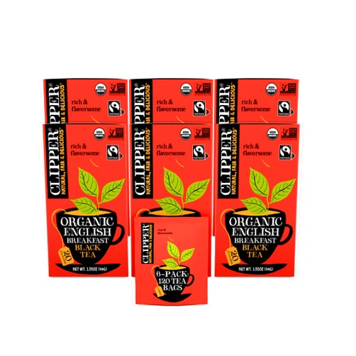 Clipper Natural, Fair & Delicious Clipper Tea, English Breakfast, Fairtrade, Organic, Plant-Based, Caffeinated British Tea, 6 Pack, 120 Unbleached Tea Bags