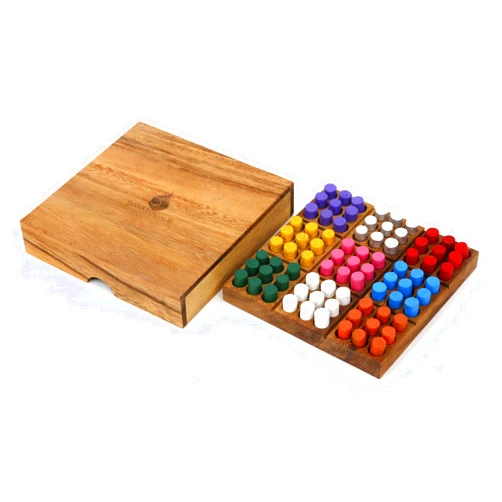 SiamMandalay Wood Colored Sudoku Board (Travel Set): STEM Traditional Family Game Math Brain Teaser Toys Educational Rainbow Sudoku Game Set
