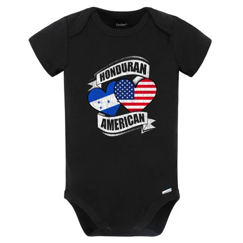 Really Awesome Shirts Honduran American Hearts USA Honduras Flags Baby Bodysuit (Black)