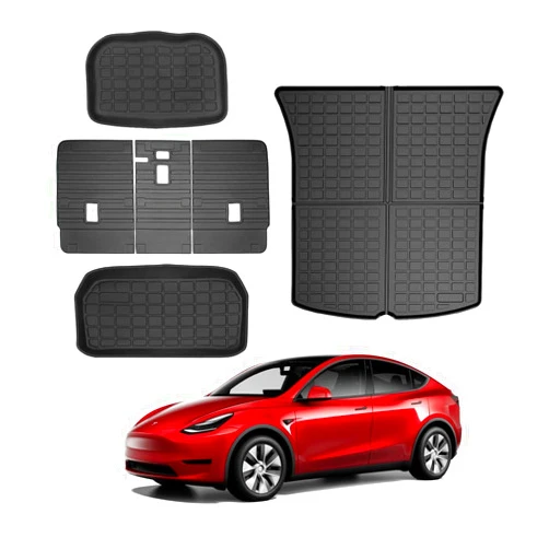 KIKIMO Seats Back Protector + Storage Mats + Cargo Liner Set for Tesla Model Y 5-Seater 2020-2023 2024, All Weather TPE Trunk Mat Backrest Mats Rear Back Seat Pet Mat Custom Fit for Tesla