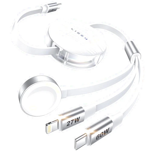 LISEN 3 in 1 for Apple Watch 10 Charger USB C Cable, 3.6FT Retractable Travel Charger for Multiple Devices for iPhone 16 Charger Cord for Apple Watch 10/9/8/7/6/Ultra2/SE/For iPhone 16 Pro Max/15/14
