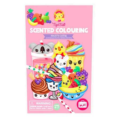 Tiger Tribe Scented Coloring - Fruitie Cutie - Activity Set w/Scented Rainbow Colored Markers, Fruit & Dessert Themed Pages, Storage Box, Kid Age 4+