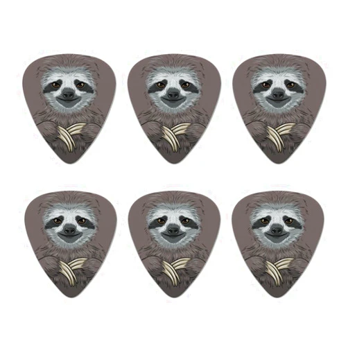 GRAPHICS & MORE Cute Sloth Face Novelty Guitar Picks Medium Gauge - Set of 6