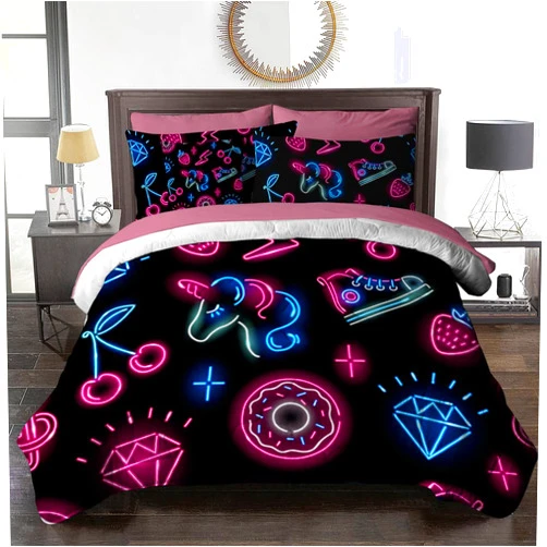 BlessLiving Neon Unicorn Comforter Set, 8 Piece Black Unicorn Bed in a Bag, Cute Unicorn Bedding Sets, Pink Blue, Comforter Set for Full Bed (Comforter, Sheets, Pillowcases, Shams & Cushion Cover)