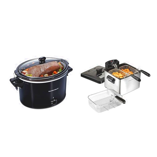 Hamilton Beach Slow Cooker & Triple Basket Electric Deep Fryer, 4.7 Quarts / 19 Cups Oil Capacity, Lid with View Window, Professional Style, 1800 Watts, Stainless Steel (35034)