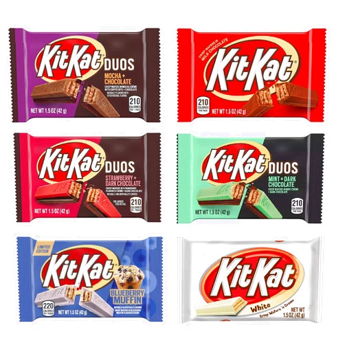 The Hershey Company Hershey's KitKat 6 Bars Variety Assortment Mix Bundle Pack Chocolate Candy Singles - Milk - Dark- Mint - Mocha - Strawberry - Blueberry Muffin, 1.5 ounces