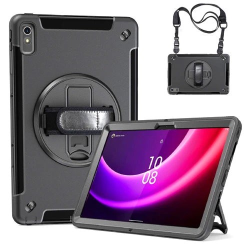 Junfire Protective Case for Lenovo Tab P11 2nd Gen Case 2023, Shockproof Rugged Lenovo Tab P11 Gen2 Case 11.5 Inch TB350FU/TB350XU with Kickstand/Hand Strap/Shoulder Strap-Black