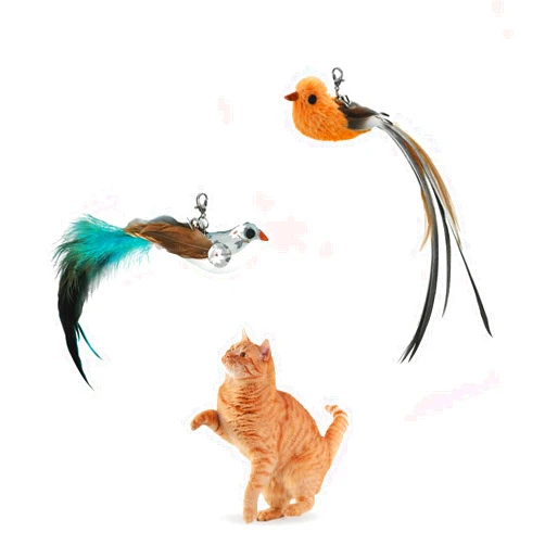 XGX Jetczo Cat Wand Toy, Cat Feather Toys Replacements, Cat Teaser Refills Toys Attachments Natural Feather Worms Refills with Bells for Indoor Cat Interactive Toys Exercise Playing (Bird)