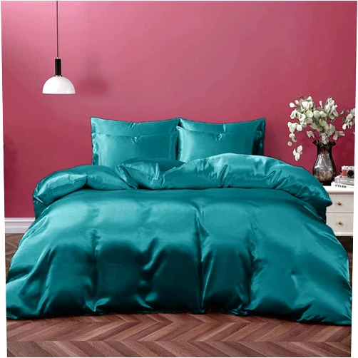Luxora Bedding 1 Piece Satin Duvet Cover Full/Queen Size Set, Luxury Silky Like Teal Color Duvet Cover Bedding Set with Zipper Closure