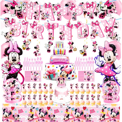 WOOACME Pink Mouse Party Supplies, Pink Mouse Birthday Party Decorations Include Banner, Hanging Swirls, Cake Foil Balloons, Latex Balloons, Cake Toppers, Tableware, Tablecloth