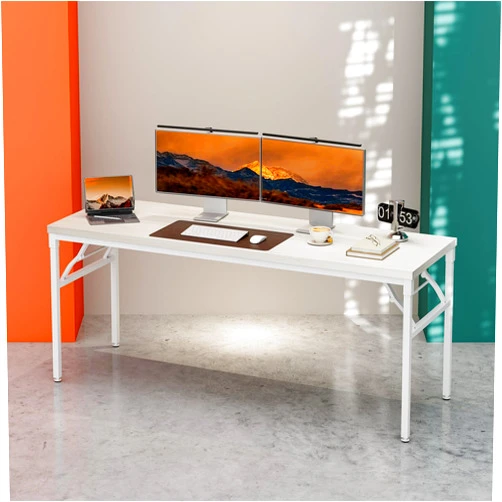 RISWER Long Desk for Home Office - 70 Inch Wide Folding Executive Table with Large Wood Surface, Big Modern Computer Desk for Office Work, Writing, and Study, Sturdy Metal Frame, White Ash