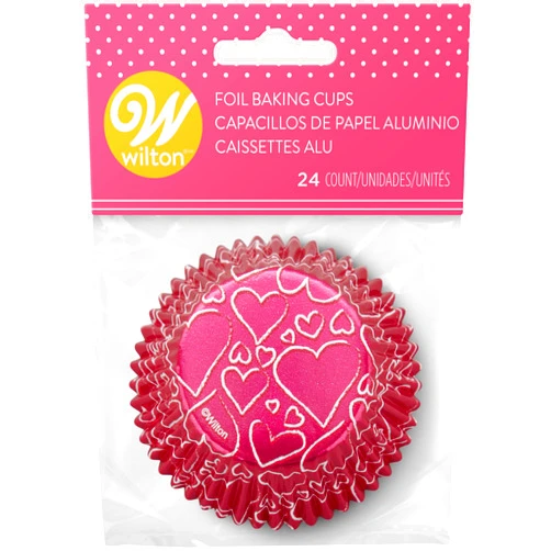 Wilton Standard Baking Cups 24/Pkg-Pink Heart Foil
