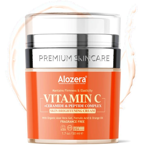 Alozera Vitamin C Face Cream – Brightening & Anti-Aging Moisturizer, Prevents, Repairs, and Nourishes Aging Skin; Helps with Uneven Skin Tone and Wrinkles, Day & Night Cream - 1.7 oz.
