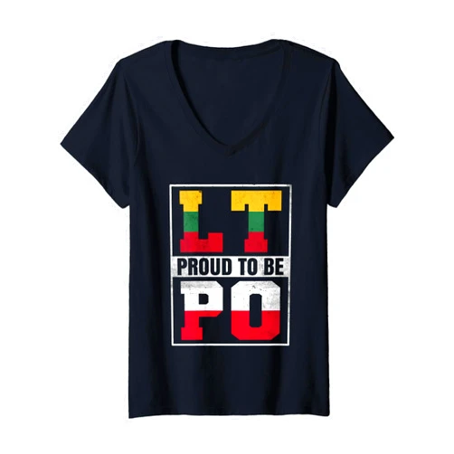 Proud to be Polish Lithuanian Womens Proud Polish Lithuanian Mix Polska and Lithuania Heritage V-Neck T-Shirt