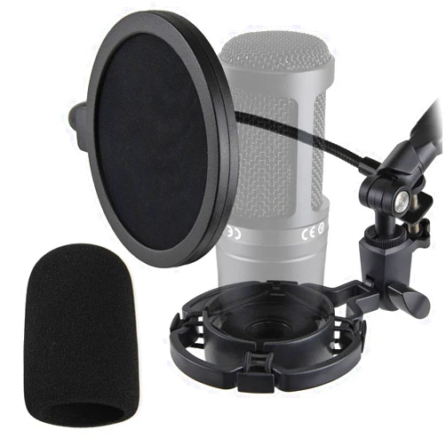 Rigych AT2020 Shock Mount with Pop Filter and Foam Windscreen, Noise Reduction Microphone Shock Mount Mic Holder for Audio Technica Mic