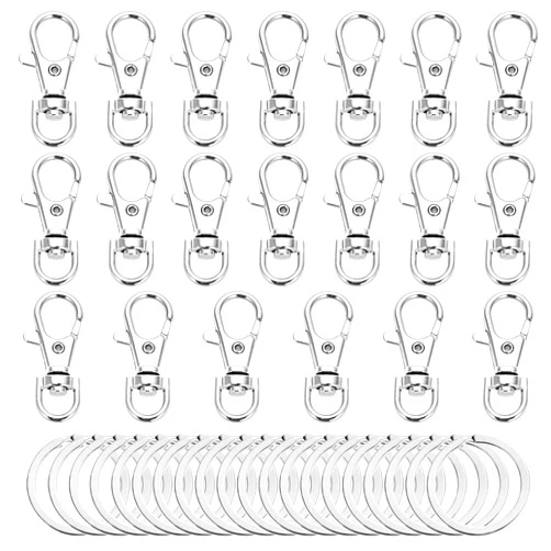 Nextexplore 40 Pcs Premium Swivel Clasps Lanyard Snap Hook and Flat Key Rings Metal Hooks Key Chain Jump Ring Clip Hook Lobster Clasp for Crafts, Keychain Clip Lanyard, Jewelry DIY, Silver