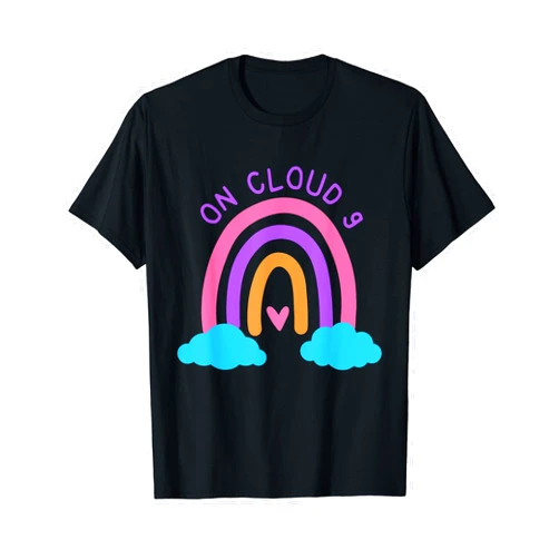 On Cloud Nine Flower Happy Birthday 9 Years Old On Cloud 9 Happy Birthday Daughter Girl Rainbow Pink T-Shirt