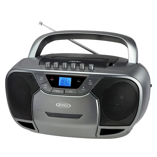 JENSEN CD-590-GR CD-590 1-Watt Portable Stereo CD and Cassette Player/Recorder with AM/FM Radio and Bluetooth (Gray)