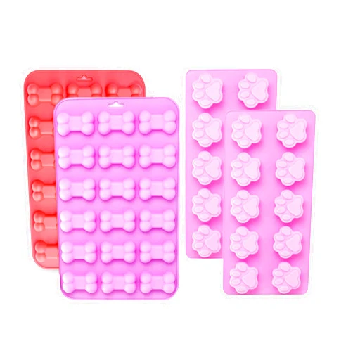 JEWOSTER Silicone Molds Puppy Dog Paw and Bone, Non-Stick Food Grade Silicone Molds for Chocolate, Candy, Jelly, Ice Cube, Dog Treats, Cupcake Baking Mould, Muffin pan (Set of 4PCS)
