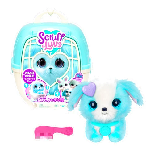 SCRUFFALUVS Blue Surprise Pet, Mystery Plush Toys, Stuffed Animals, Wash to Reveal 1 of 3 Rescue Pets: Puppy, Bunny, or Kitty - Includes 8.7