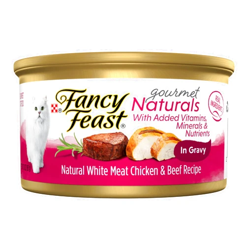 Fancy Feast Purina Fancy Feast Wet Cat Food Natural Gourmet Naturals Natural White Meat Chicken and Beef Recipe in Wet Cat Food Gravy - (Pack of 12) 3 oz. Cans