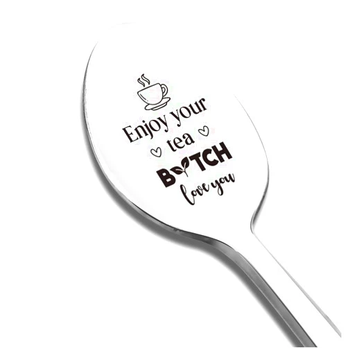 JOWMIJ Enjoy Your Tea Love You Tea Spoon Engraved Funny Gift for Women Men, Tea Lover Spoon Best Teaspoon Gifts
