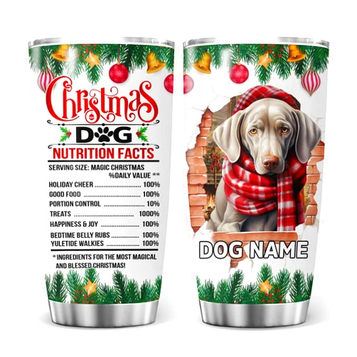 Kobalo Christmas Nutrition Facts Dog Tumbler Funny Weimaraner Tumblers Cup 20oz Personalized Xmas Holiday Gifts for Dogs Pet Lovers Family Friends Mom Insulated Stainless Steel Coffee Mug