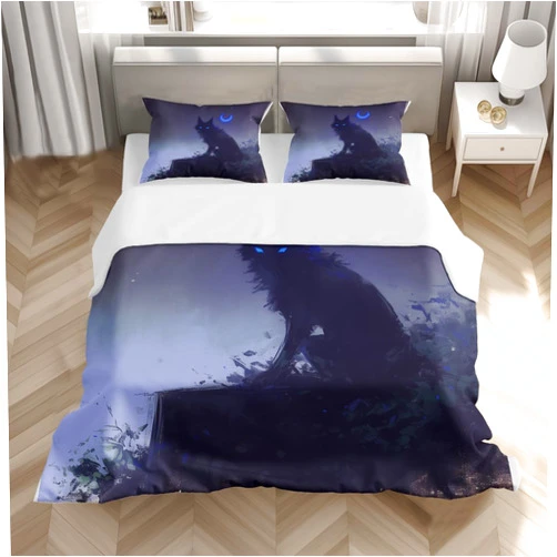 Lokaluo Wolf Moon Duvet Cover Twin Size 3D Printed Wolf Duvet Cover Set Wild Animal Wolf Silhouettes Bedding Set Room Decor 3 Pcs Comforter Cover with 2 Pillowcases